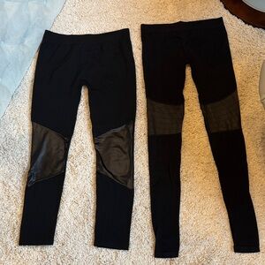 Set of two black leggings faux leather medium fleece both new never worn